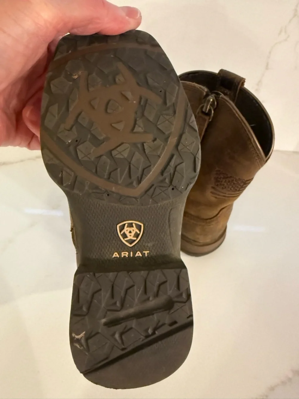 Ariat Brown Leather Western Pull-On Work Boot Kids size 9